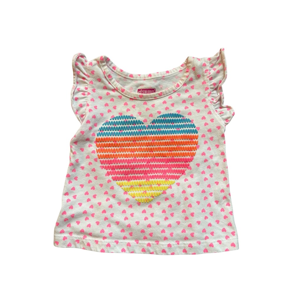 Swiggles Baby Girl 12M Ruffle Sleeve Top Pink Hearts Heart Decal Valentine's Day